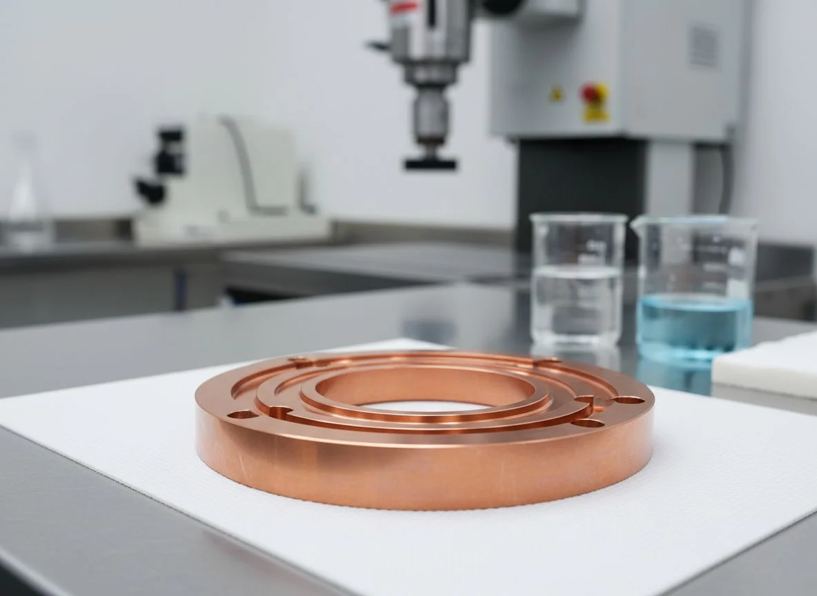 Burr-free copper machining detail with anti-tarnish passivation