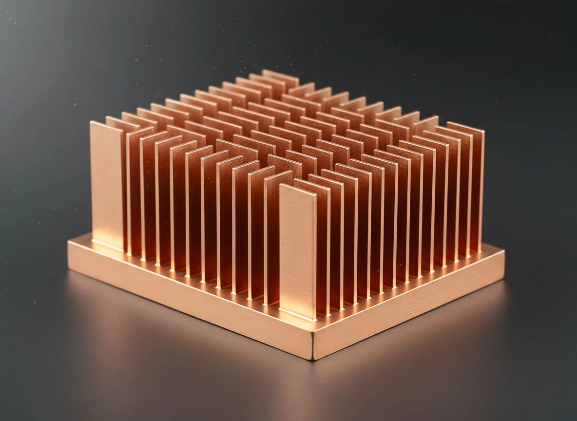 C110 ETP copper heatsink with precision milled high aspect ratio fins