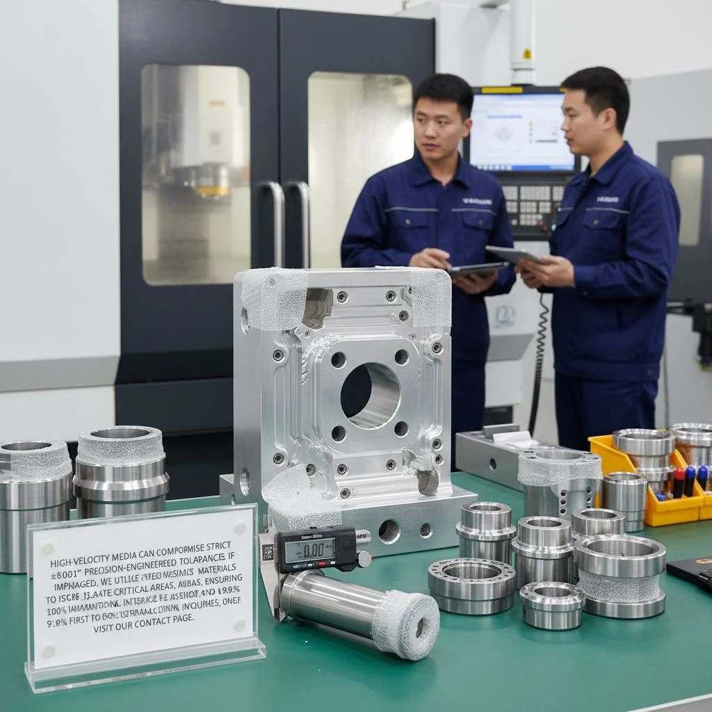 Precision measurement of CNC parts after masked bead blasting