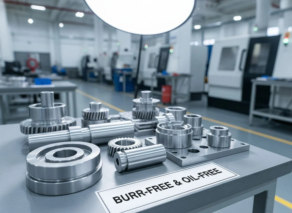 Burr-free medical parts with ultrasonic cleaning