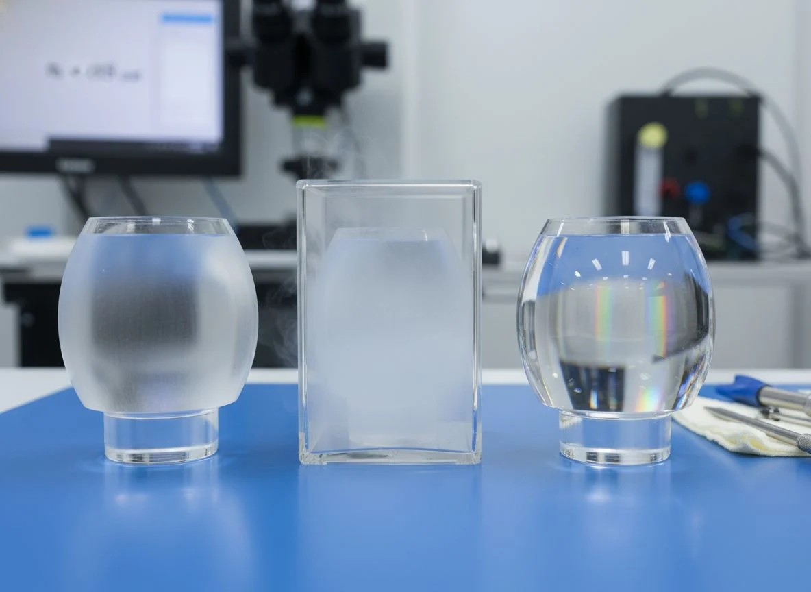 Clear CNC plastic part demonstrating optical clarity