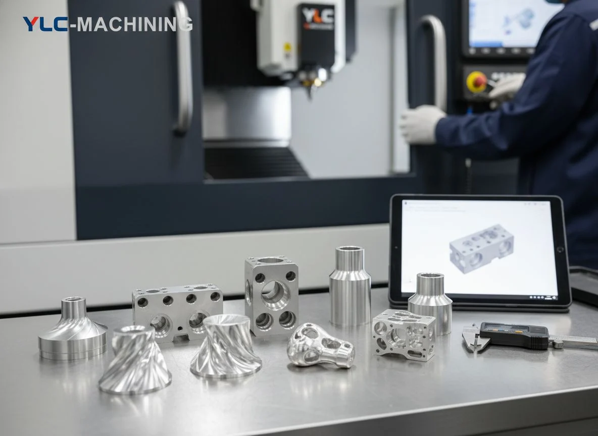 CNC milling factory floor showing 5-axis machines for scalable production