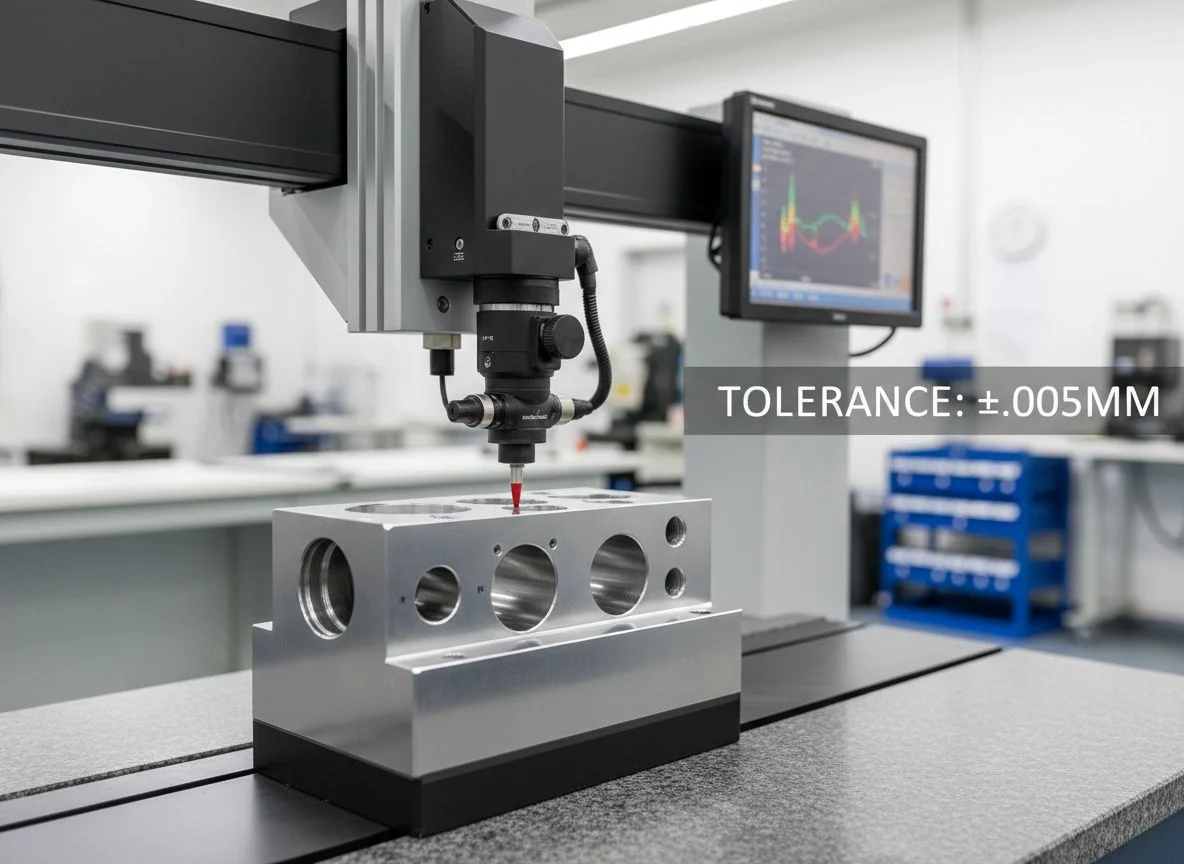 Coordinate Measuring Machine verifying precision metal parts