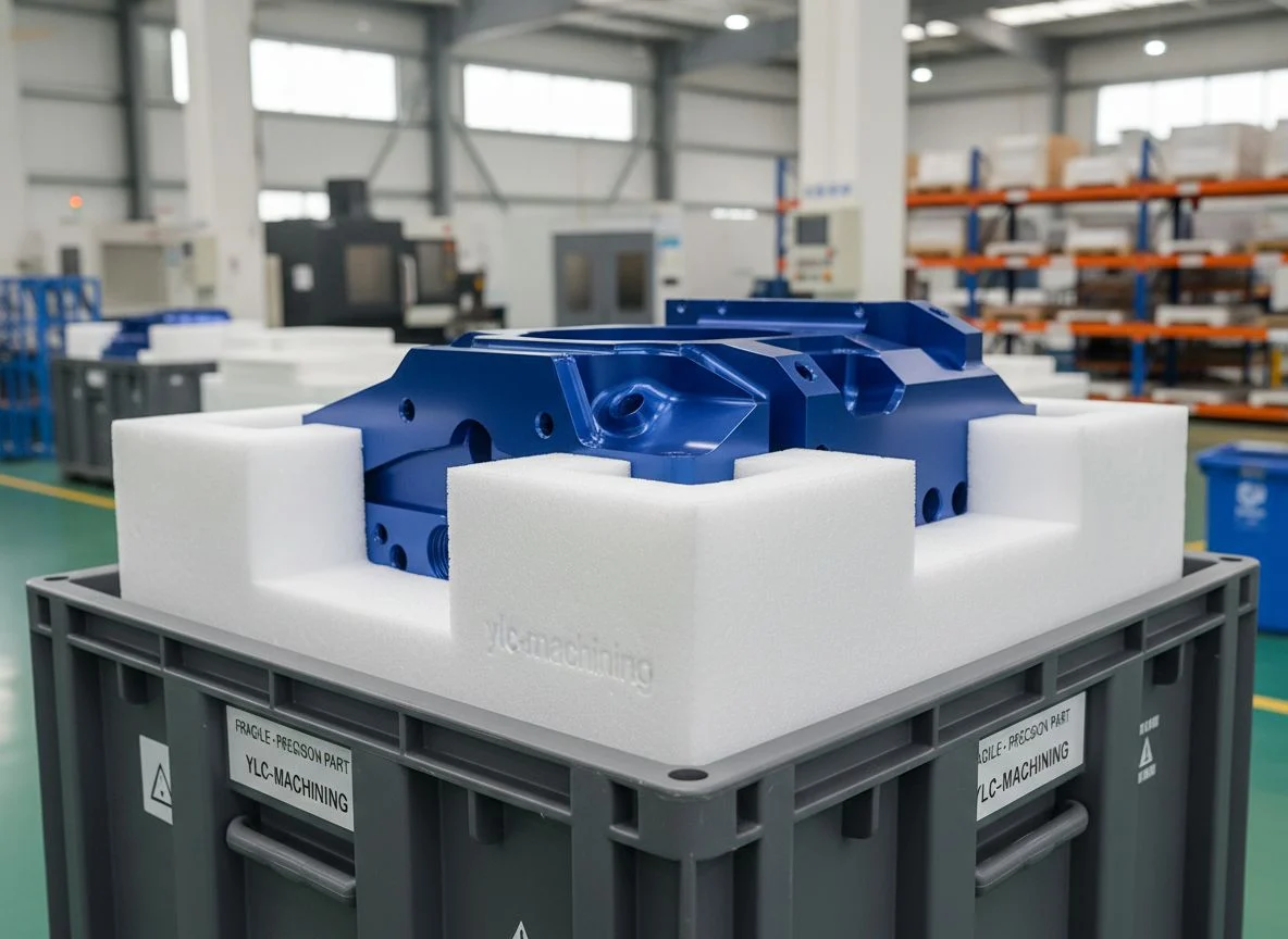 Custom EPE foam inserts and protective mesh sleeves for CNC machined parts