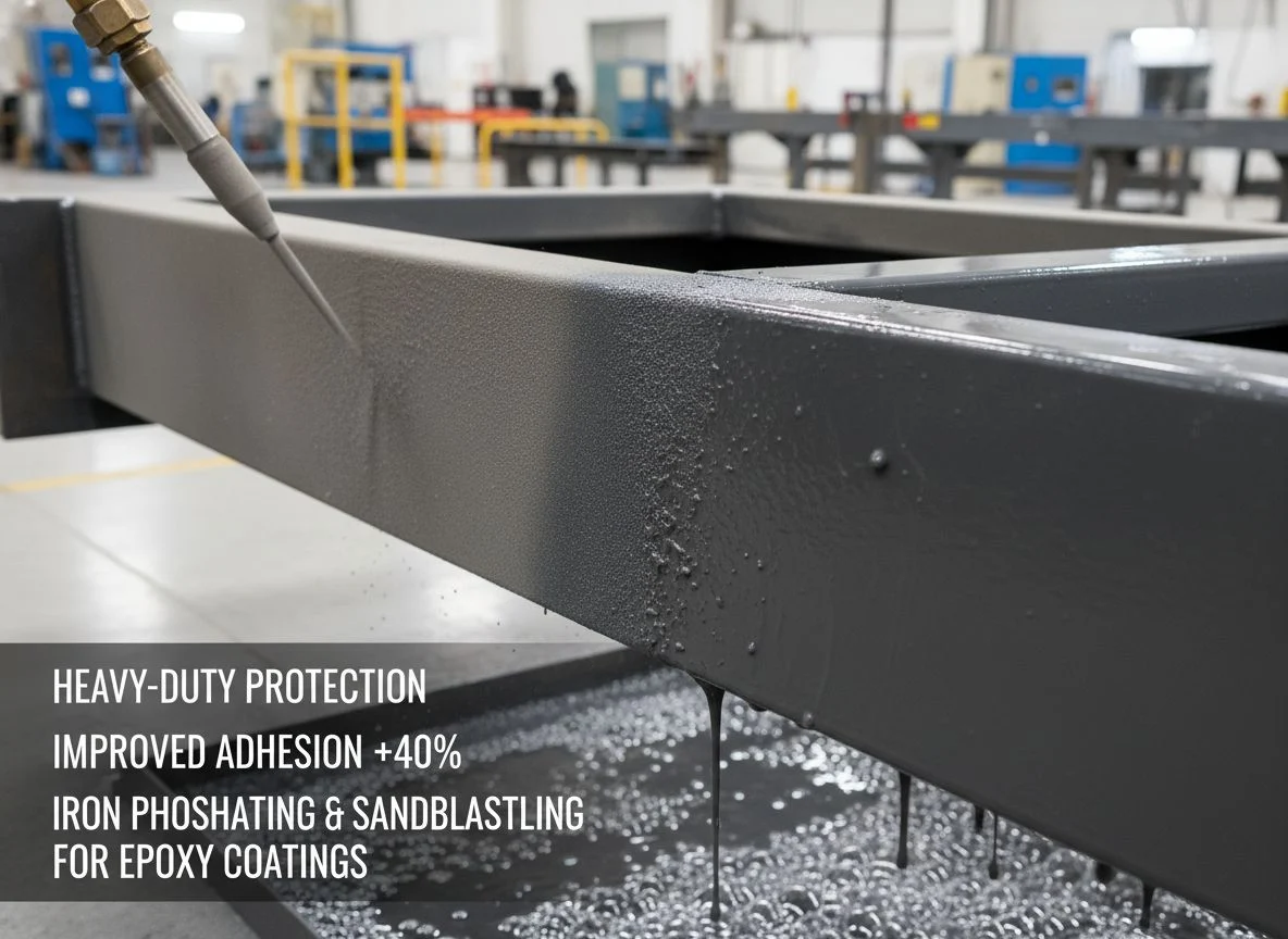 Durable thermoset powder coat on steel brackets