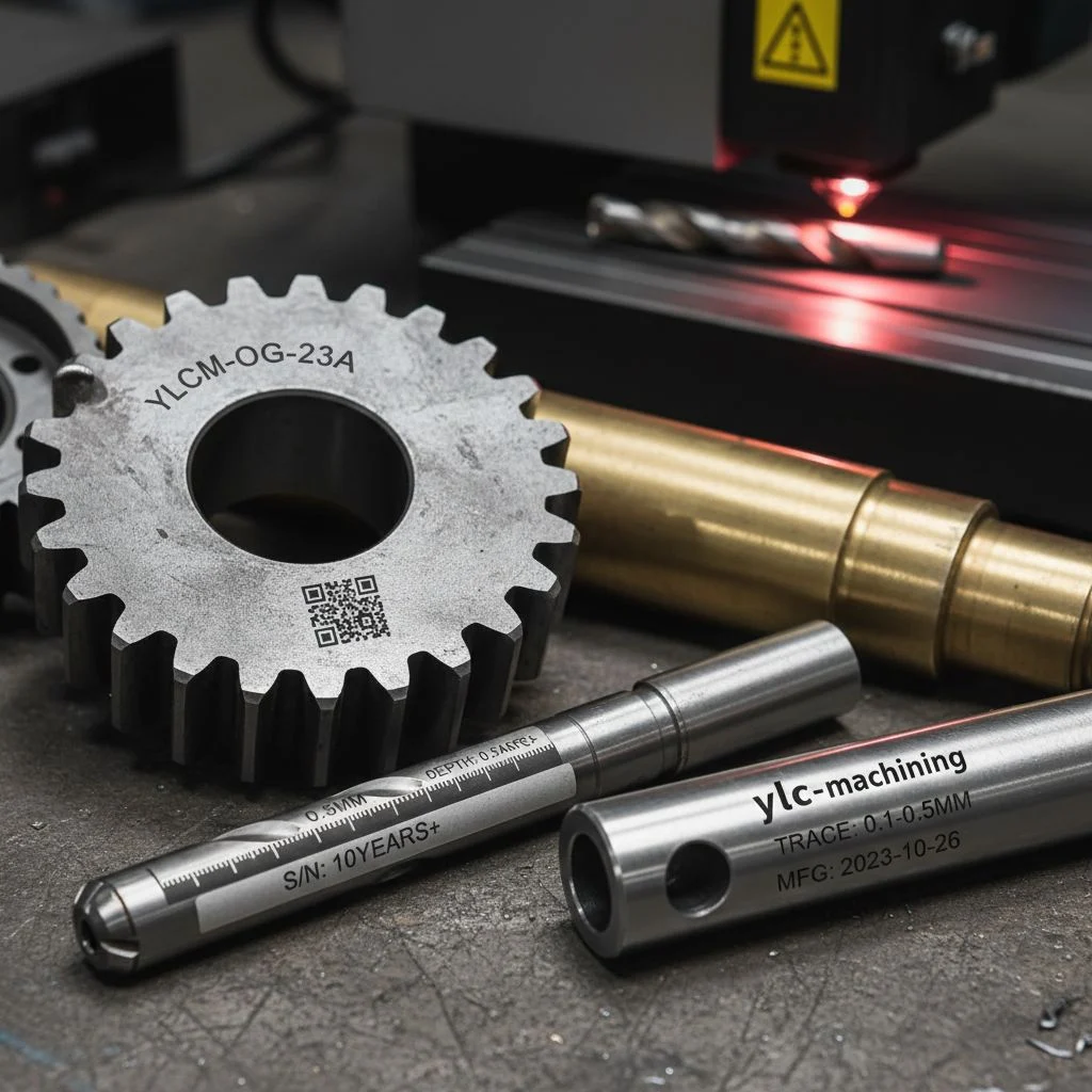 High-contrast deep laser engraving on industrial steel component