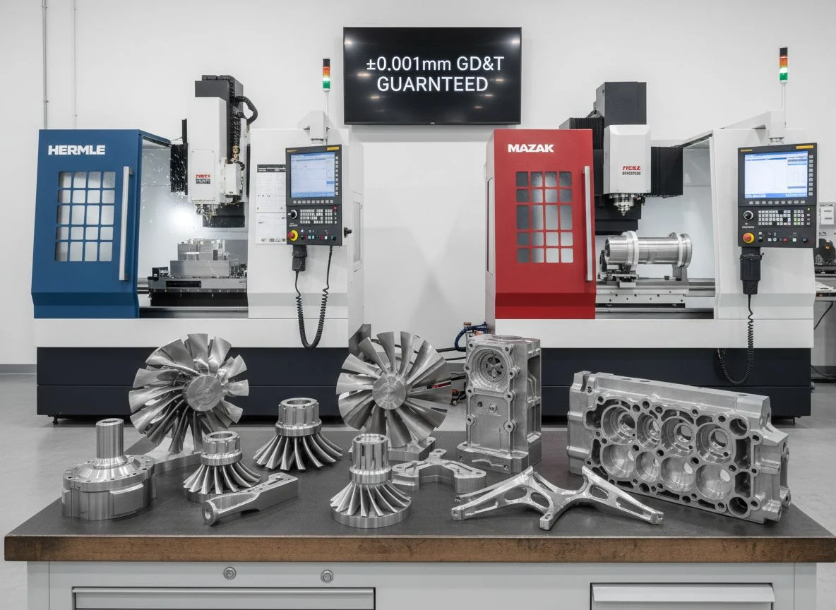 High-precision 5-axis machining center list featuring Hermle and Mazak equipment