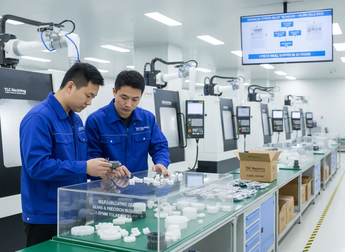 High-precision CNC machined white Delrin gears and POM plastic components
