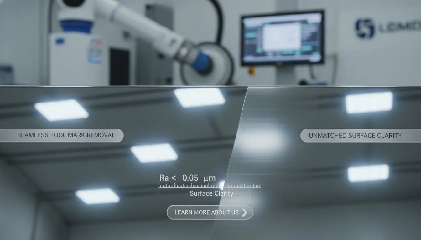 Mirror polished stainless steel medical component with high-gloss optical finish
