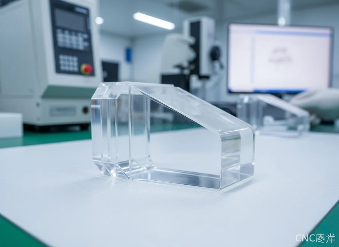 Optical-grade clear polycarbonate CNC prototype polished for visual and fit-check validation