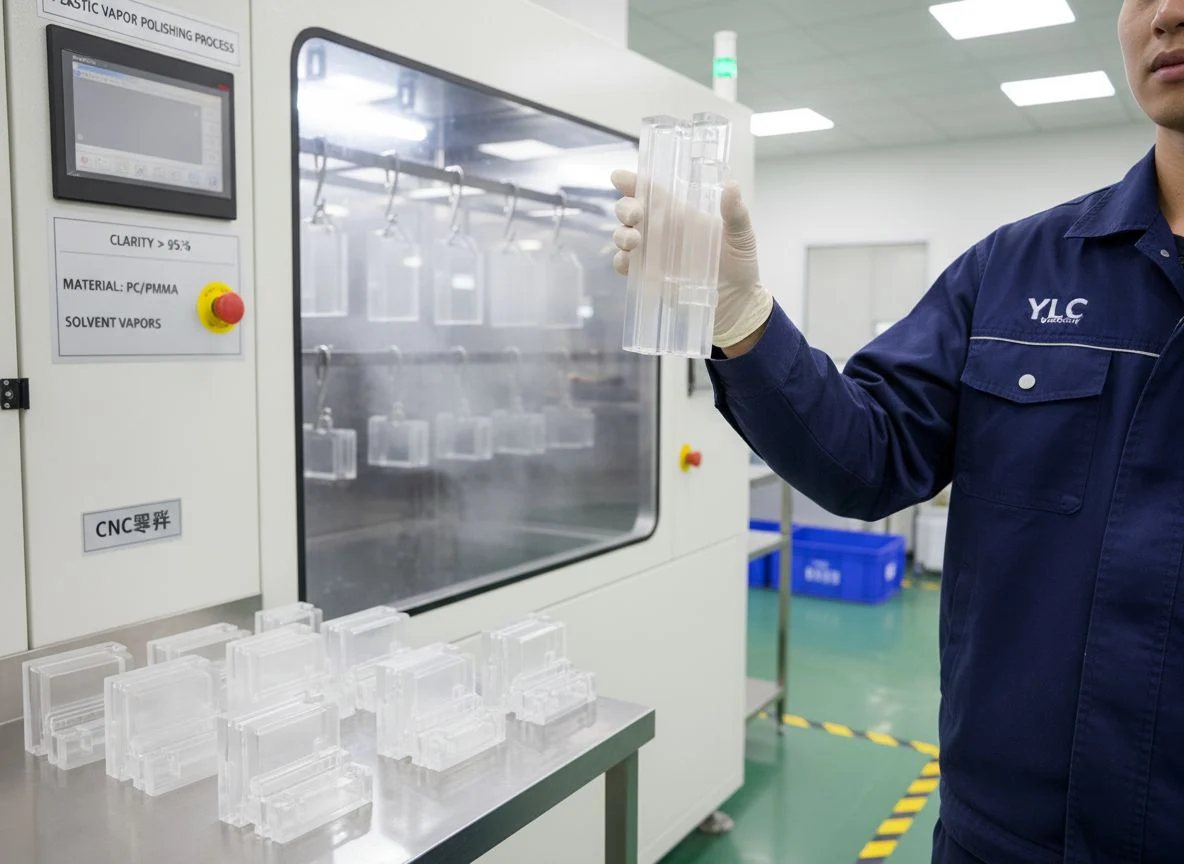 Plastic vapor polishing for clear polycarbonate and acrylic parts