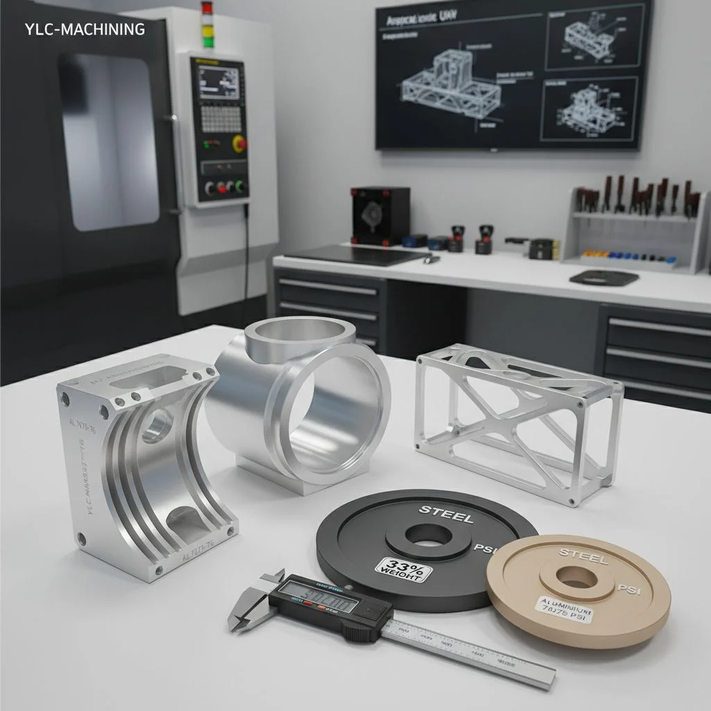 Precision CNC machined aluminum alloy parts showing 6061 and 7075 surface quality
