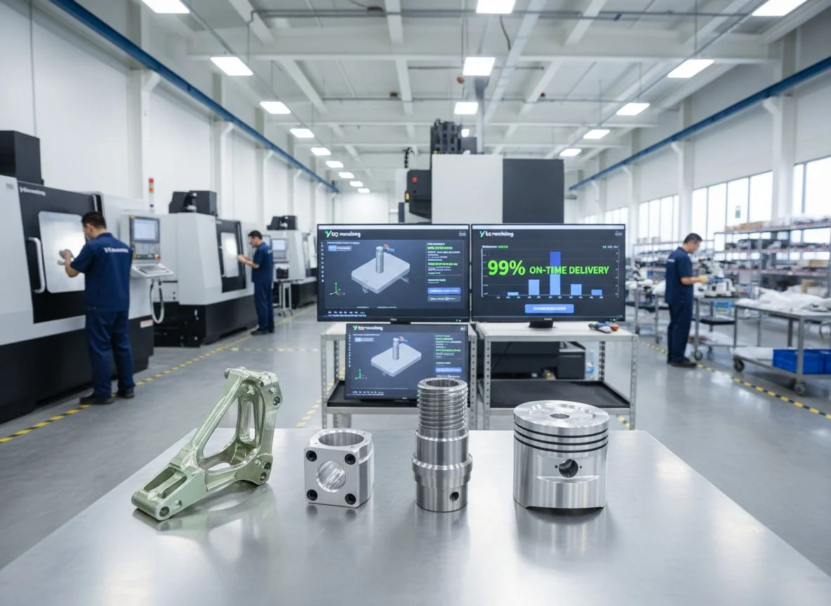 Precision CNC machined metal components undergoing CMM inspection for ISO 9001 quality assurance