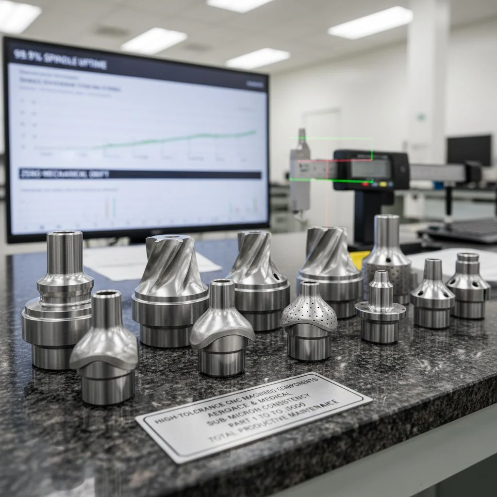 ProtoBatch CNC technician performing laser calibration on a high-precision machining center